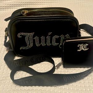 New Juicy Couture Crossbody including JC wallet black silver jeweled logo